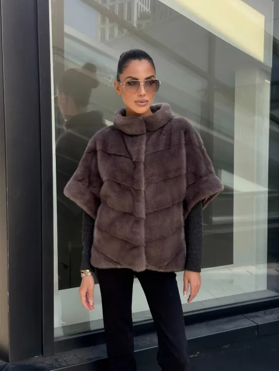 Норковый жилет/пуховик 2в1 - цвет капучино - фото 5