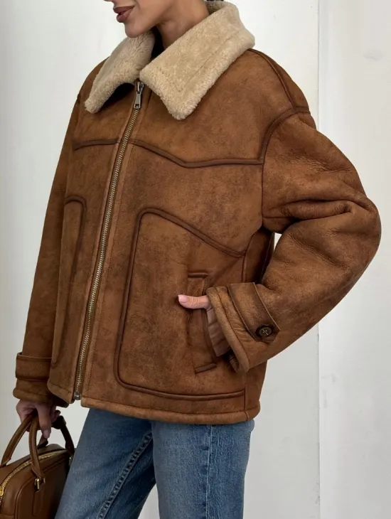 Зимняя короткая кожаная куртка из мериноса в стиле “Vintage” - фото 2