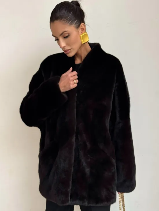 Стильный женский норковый жакет (шуба) Brown Velvet - фото 2
