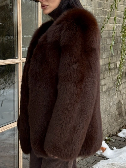 Шуба из меха песца цельные пластины Brown - фото 2