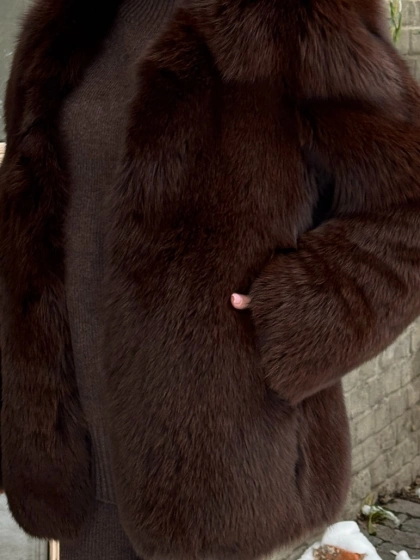 Шуба из меха песца цельные пластины Brown - фото 1