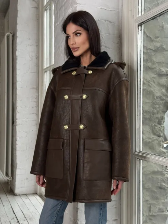 Двухсторонняя дублёнка из овчины с отстегивающимся капюшоном - фото 7