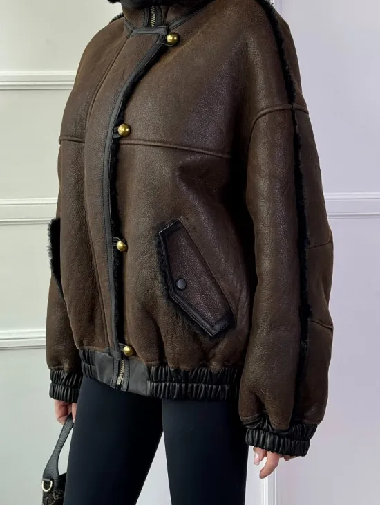 Бомбер - дубленка из натуральной овчины керли 