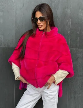 Норковая кофта на молнии - фуксия - фото 0