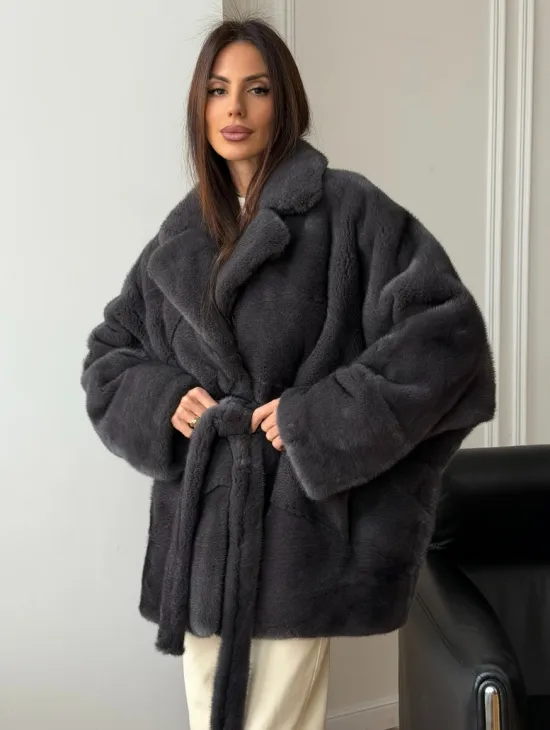 Шуба норковая летучая мышь - графит - фото 0