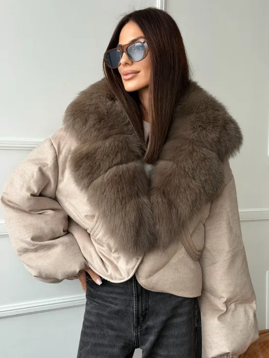 Зимний короткий пуховик с мехом - оверсайз - фото 5