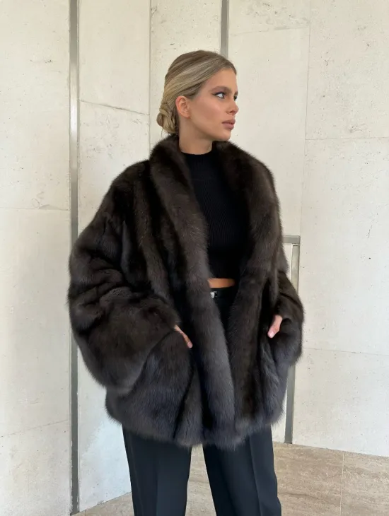 Стильный жакетик из соболя цвета dark седина 1/2 - фото 4