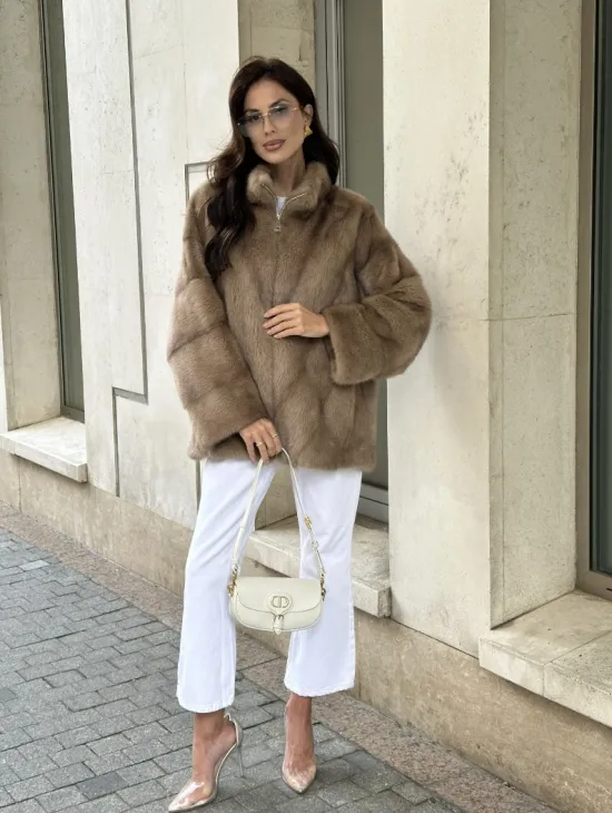 Короткая норковая шуба на молнии - цвет пастель - фото 8