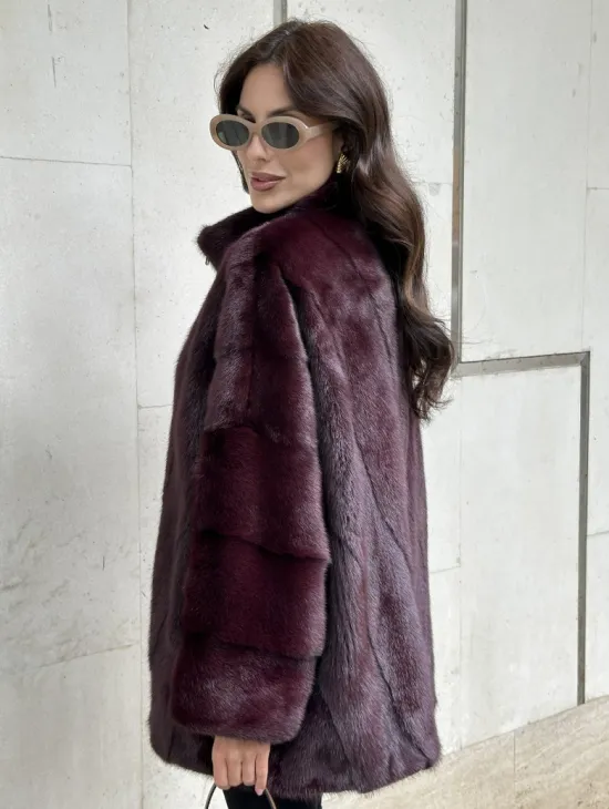 Женская норковая курточка - цвет бордо - фото 2