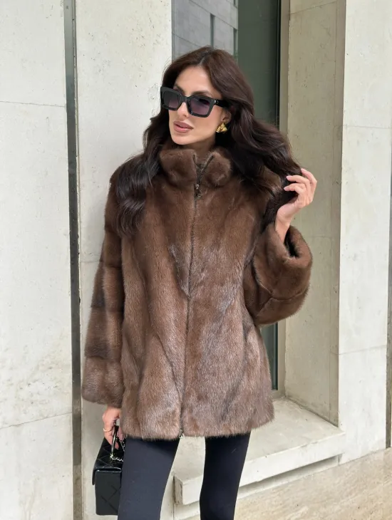 Норковая шуба в коричневом оттенке - Соболь - фото 7